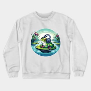 Chill Vibes Frog - Zen Music Lover Amphibian Illustration Crewneck Sweatshirt